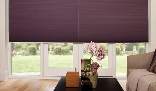 Living Room Purple Pleated Blackout Blinds