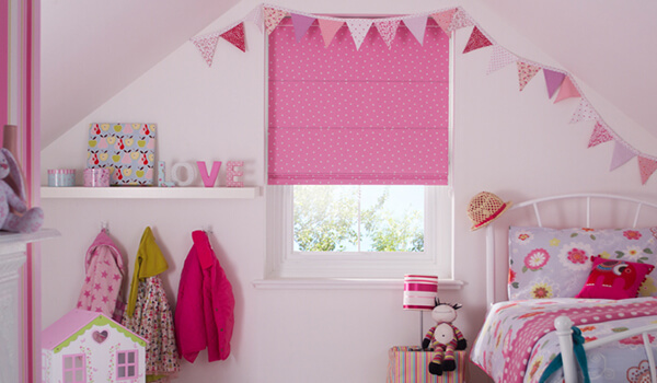 Pink Spotty Roman Blackout Blinds for Child's Bedroom