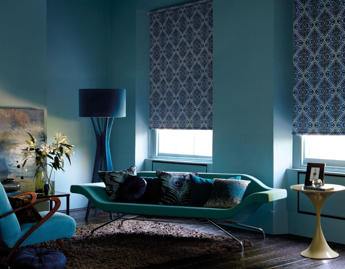 Patterned Blue Blackout Roller Blinds