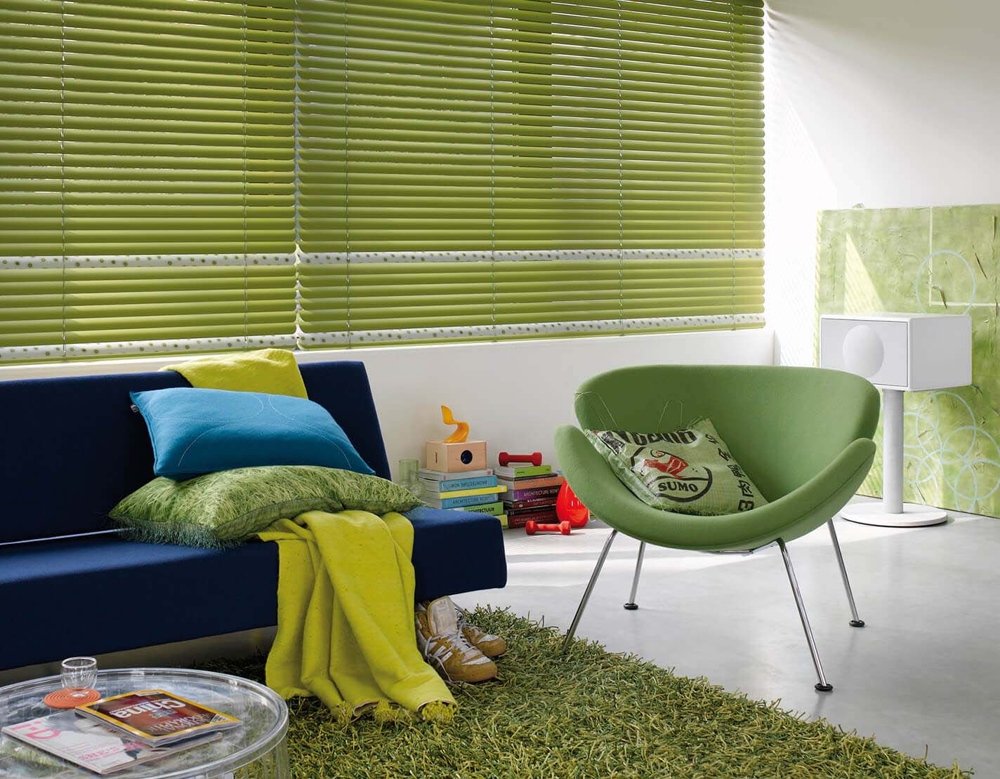 Green Louvred Venetian Blinds