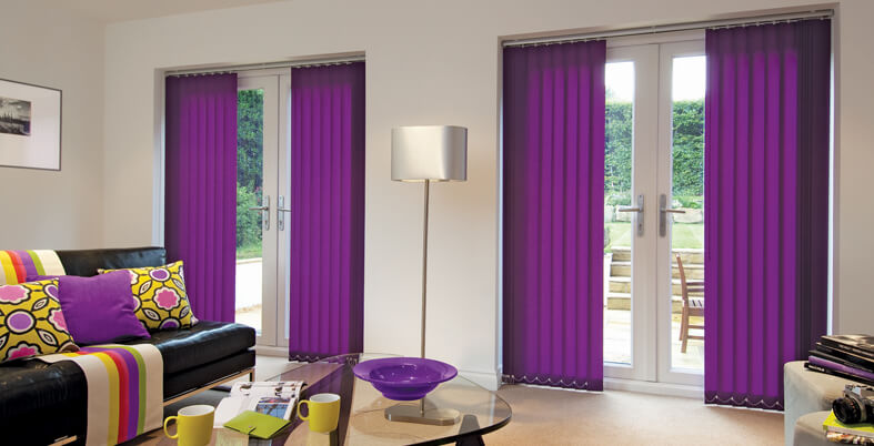 Vertical purple blinds for patio doors