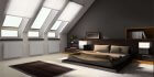 White skylight velux blinds in modern loft bedroom