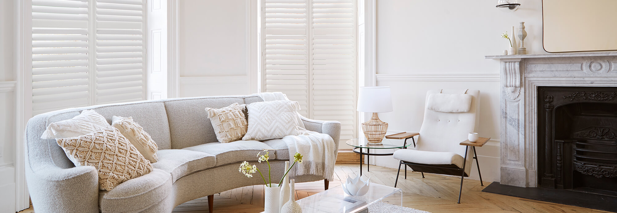 white wooden shutters in living room