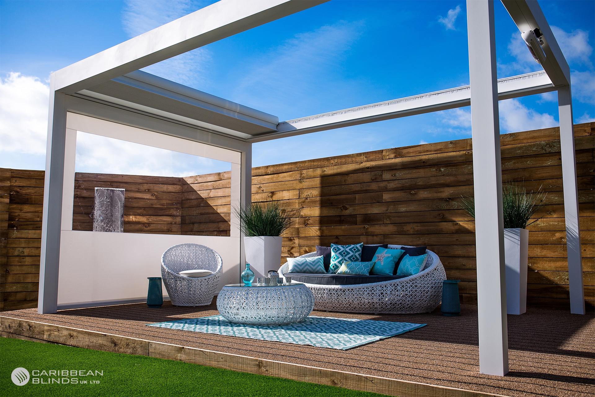 open outdoor living pod garden blinds