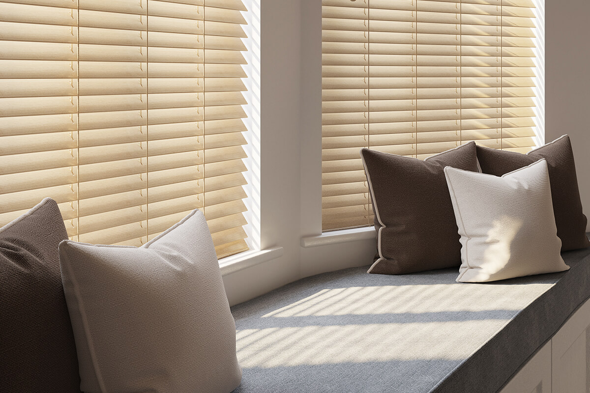 Louvred venetian blinds in bay window