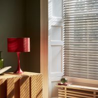 Faux wood blinds in study