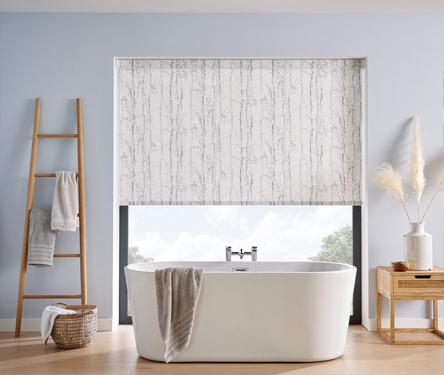 Printed roller blinds in a bathroom