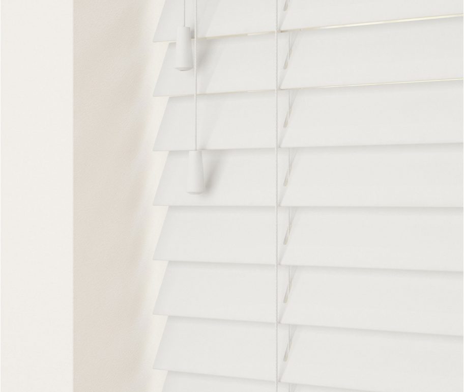 White imitation wood blinds