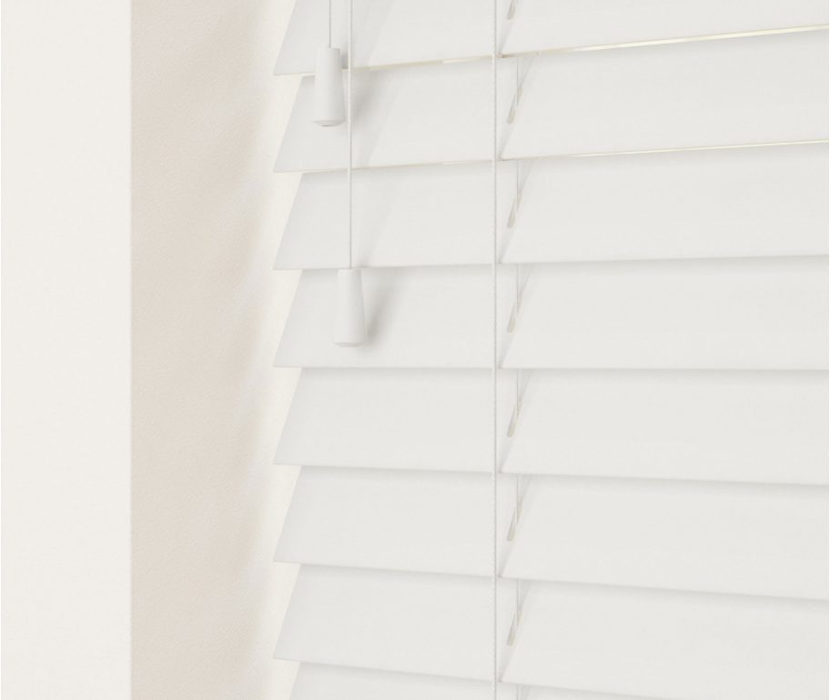 White imitation wood blinds