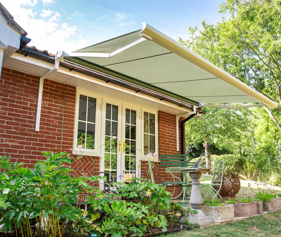 Awning over outdoor seating area