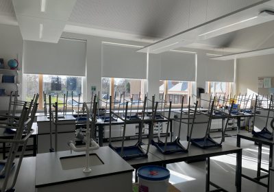 Commercial roller blinds in classroom