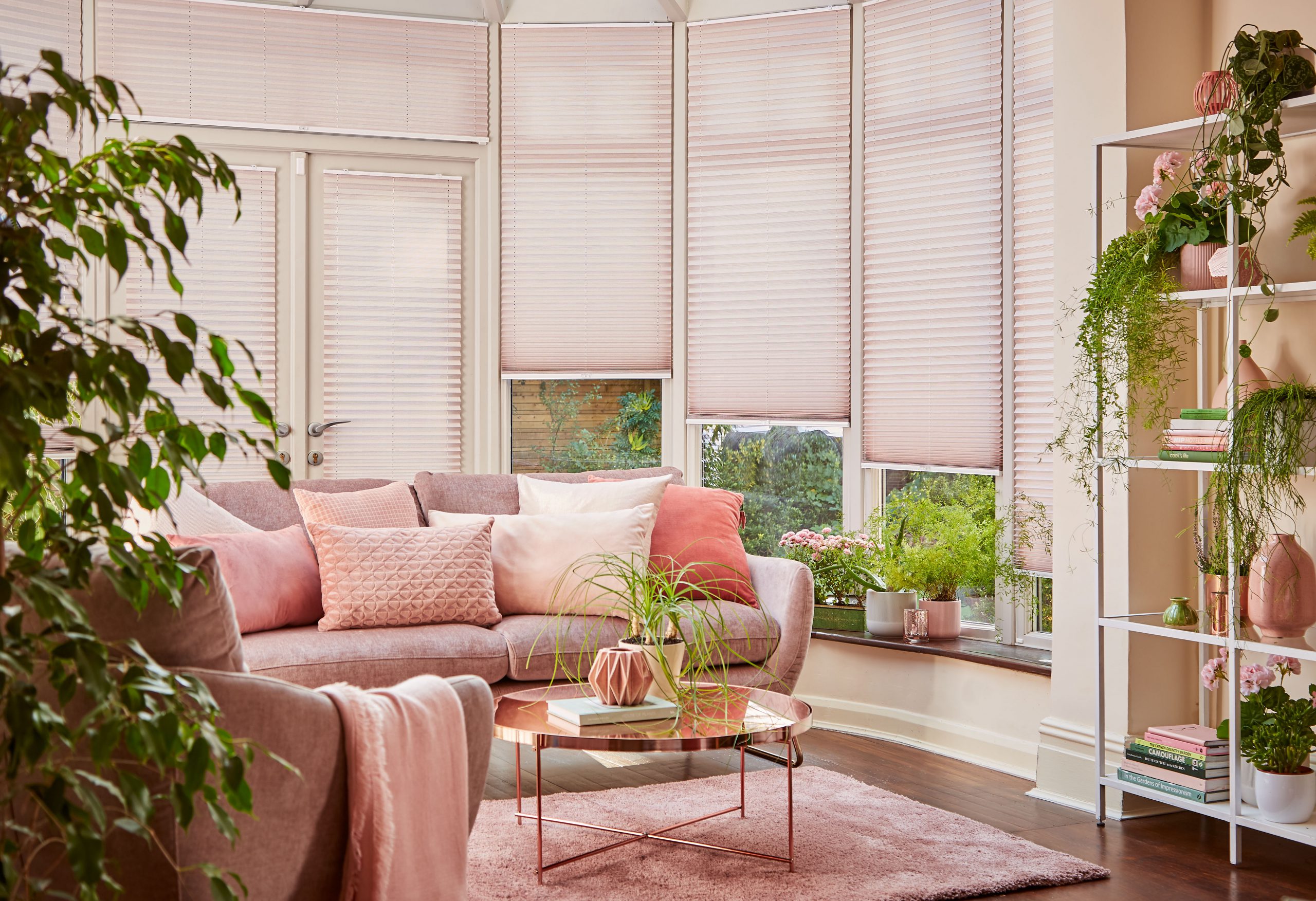 PLeated perfect fit blinds lin living room bay window