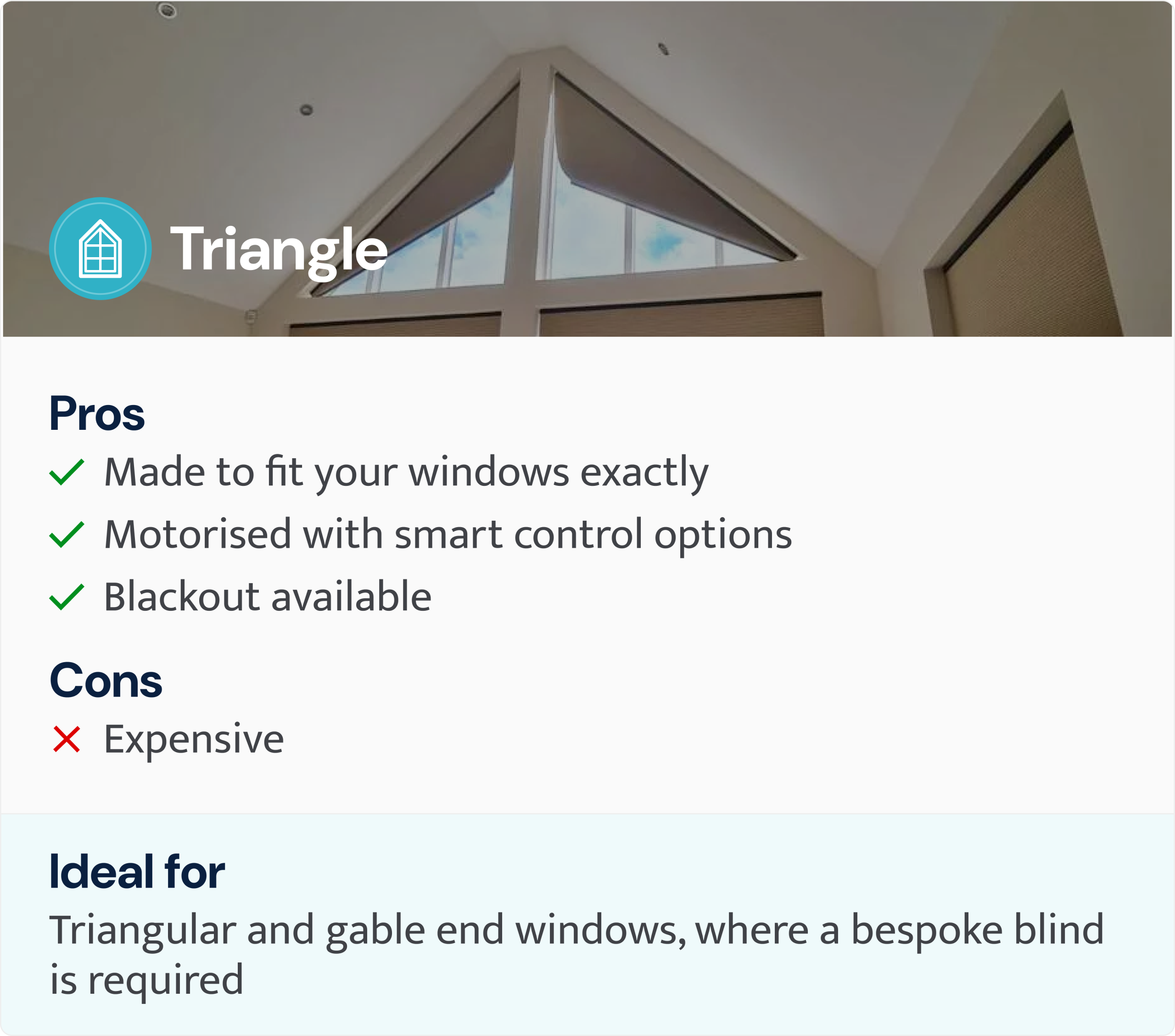 infographic of pros and cons for triangle blinds for sliding glass doors